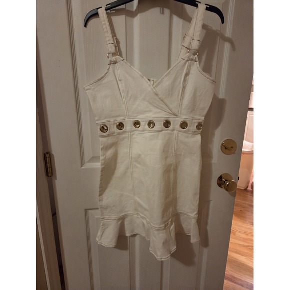 bebe Denim - Bebe Eyelet Detail Fit Flare  Denim Dress White Size 6 NWT